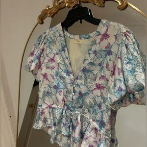 Floral Floral Satin Blouse with Tie Waist